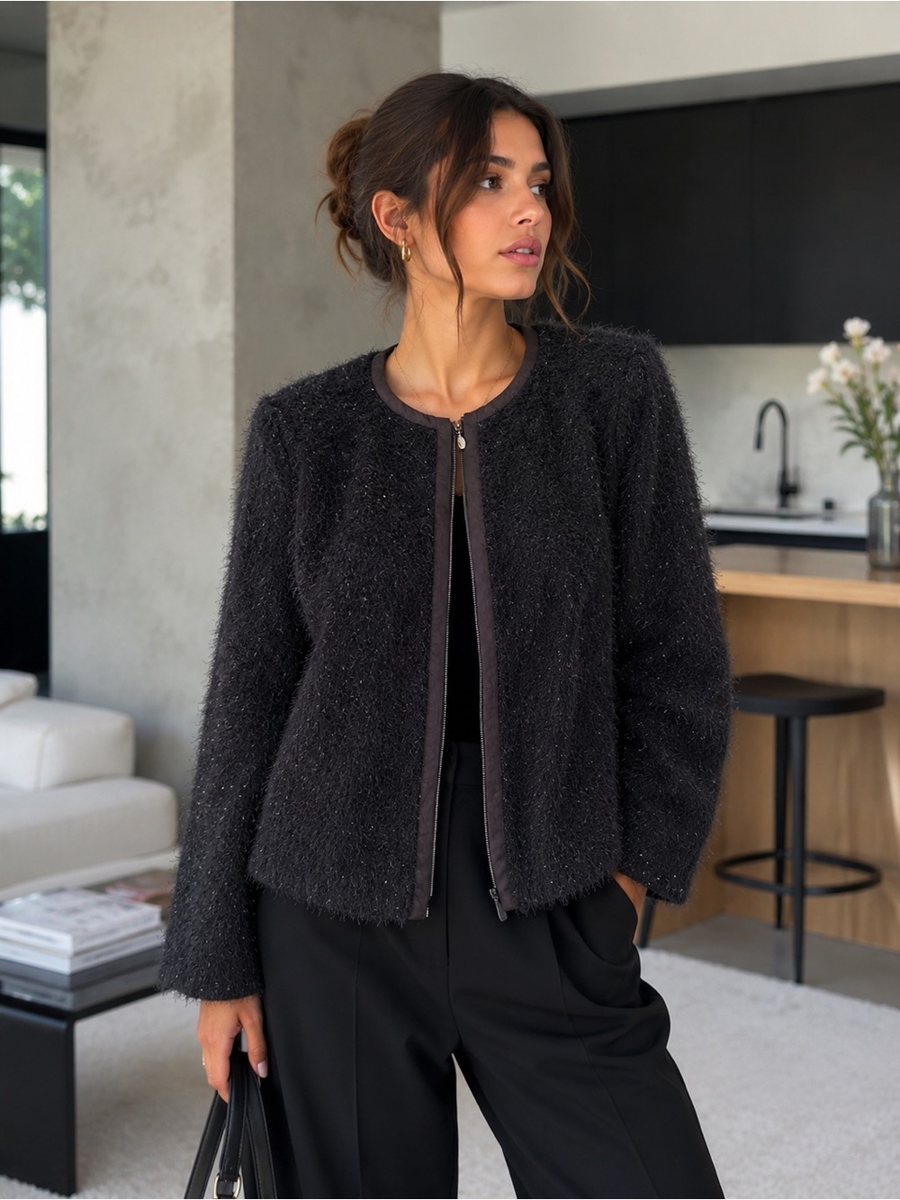 BIANCA Fuzzy Textured Zip Jacket – EU 42, Made in Bulgaria